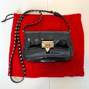 Valentino Small Rockstud Black Patent Leather Crossbody Bag